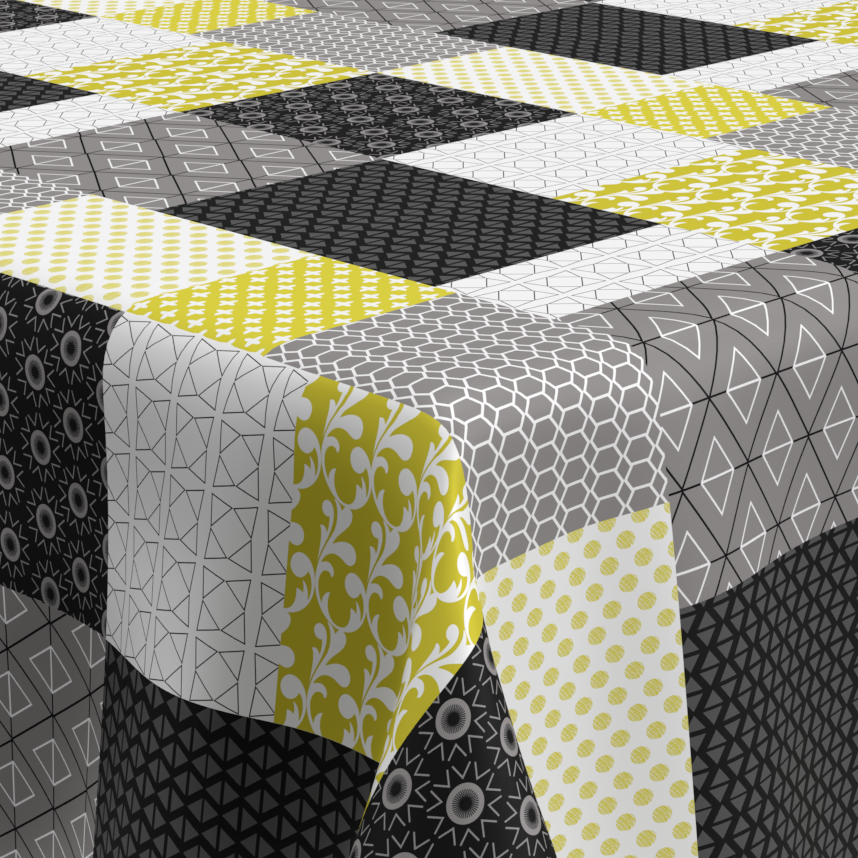 geprägte Wachstischdecke Patchwork mit strukturierter Oberfläche auf Holztisch