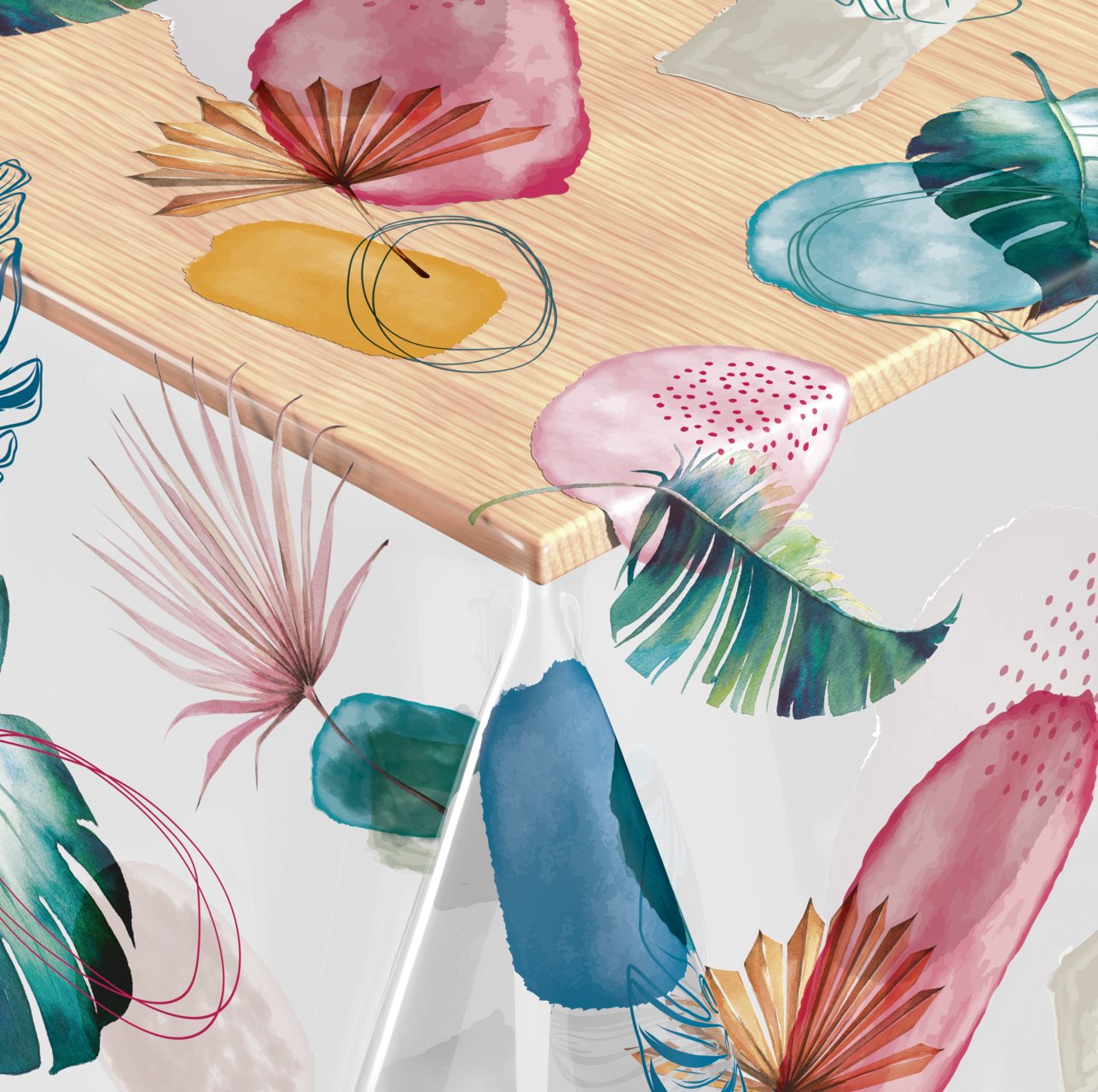 Tischfolie Transparent mit Blätter-Motiv