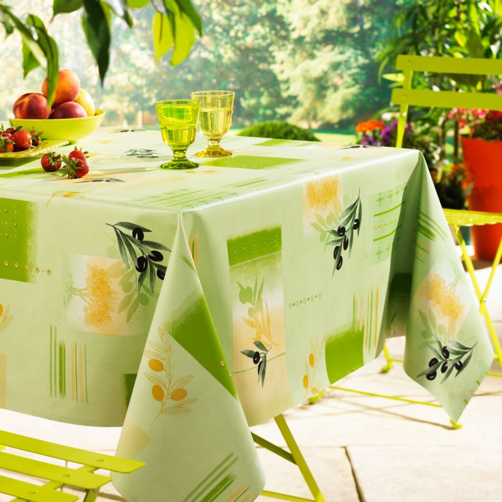 Nappe toile cirée Olive vert - 140x140cm, carrée