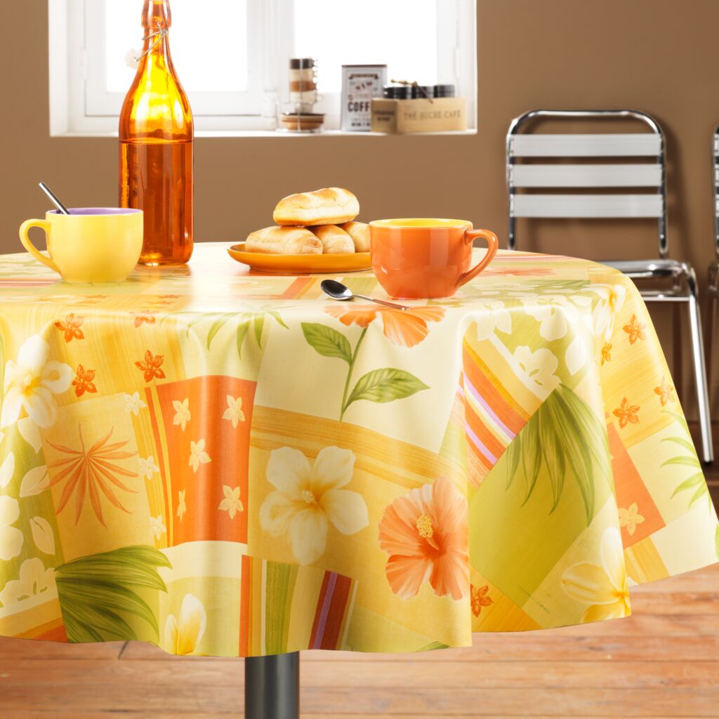 Nappe toile cirée supérieure Tropic jaune - 155cm, ronde | Venilia