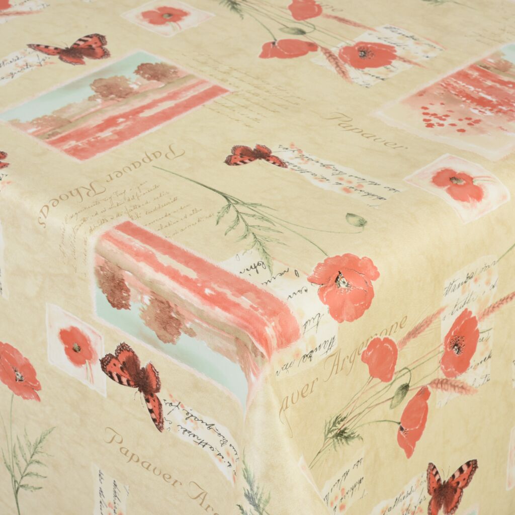 Nappe toile cirée supérieure Coquelicots sable - 155x220cm, ovale