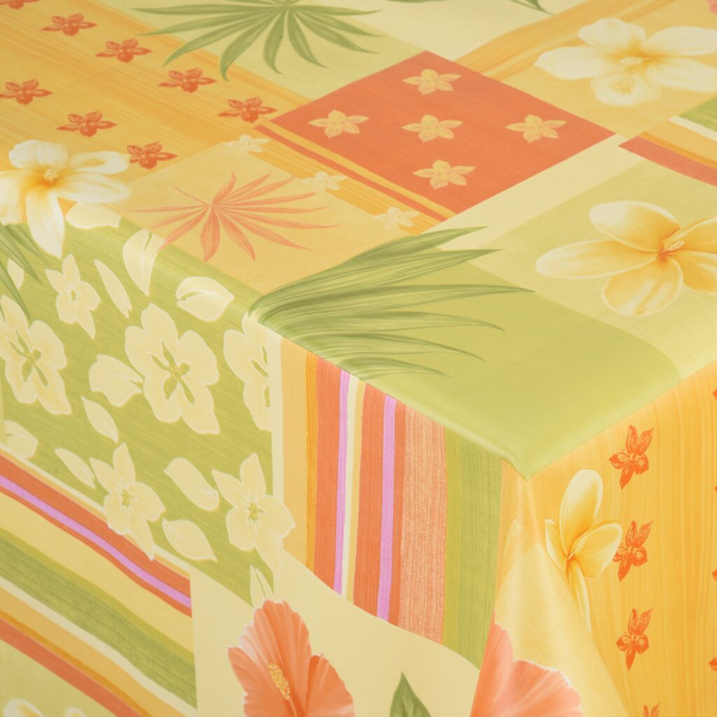 Nappe toile cirée supérieure Tropic jaune - 155cm, ronde