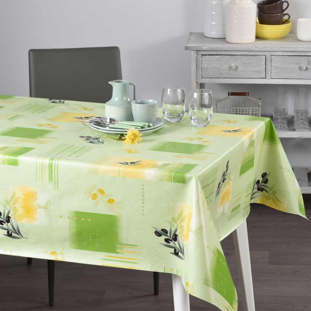 Nappe toile cirée Olive vert - 140x140cm, carrée