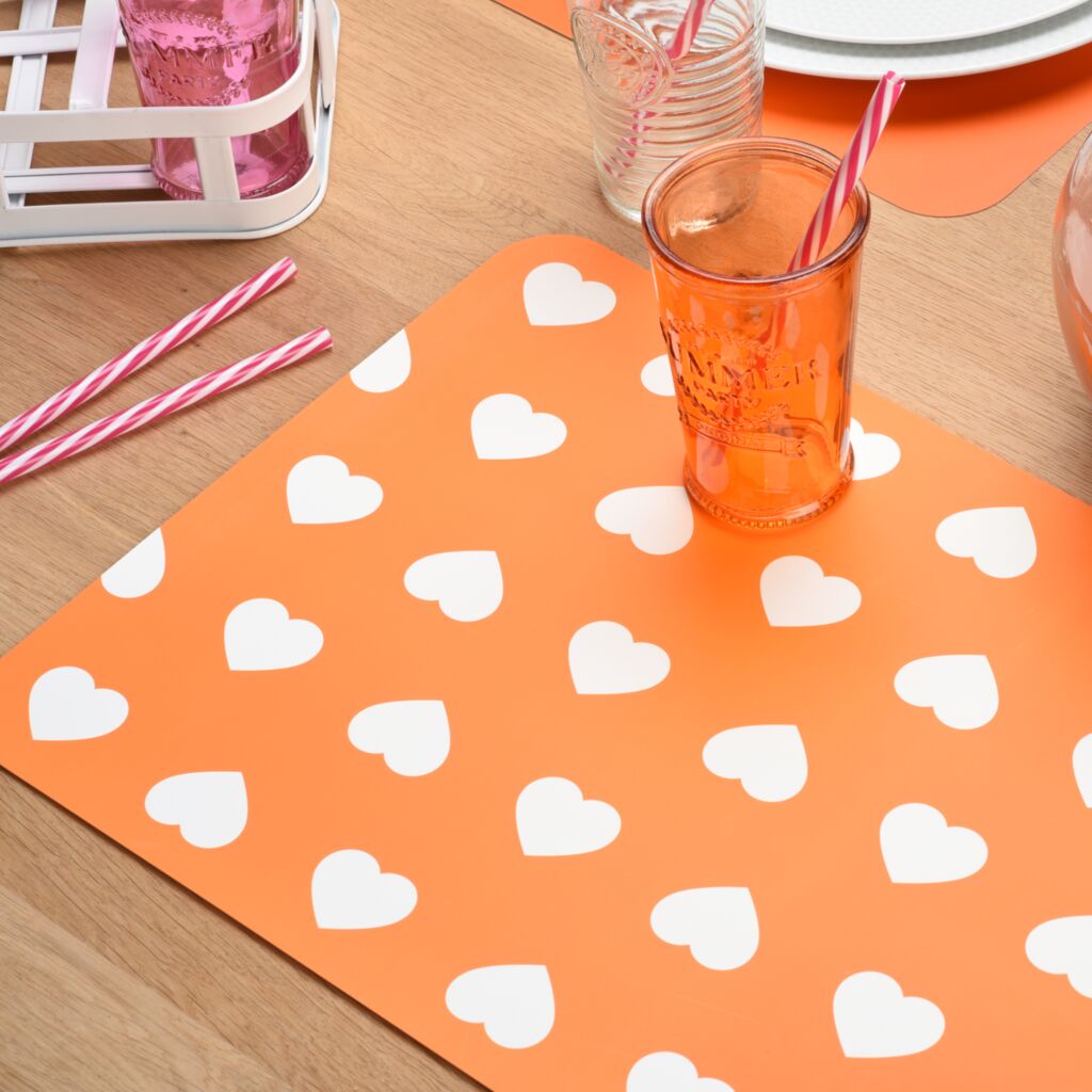 Tischset Hearts orange - 45x30cm, rechteckig