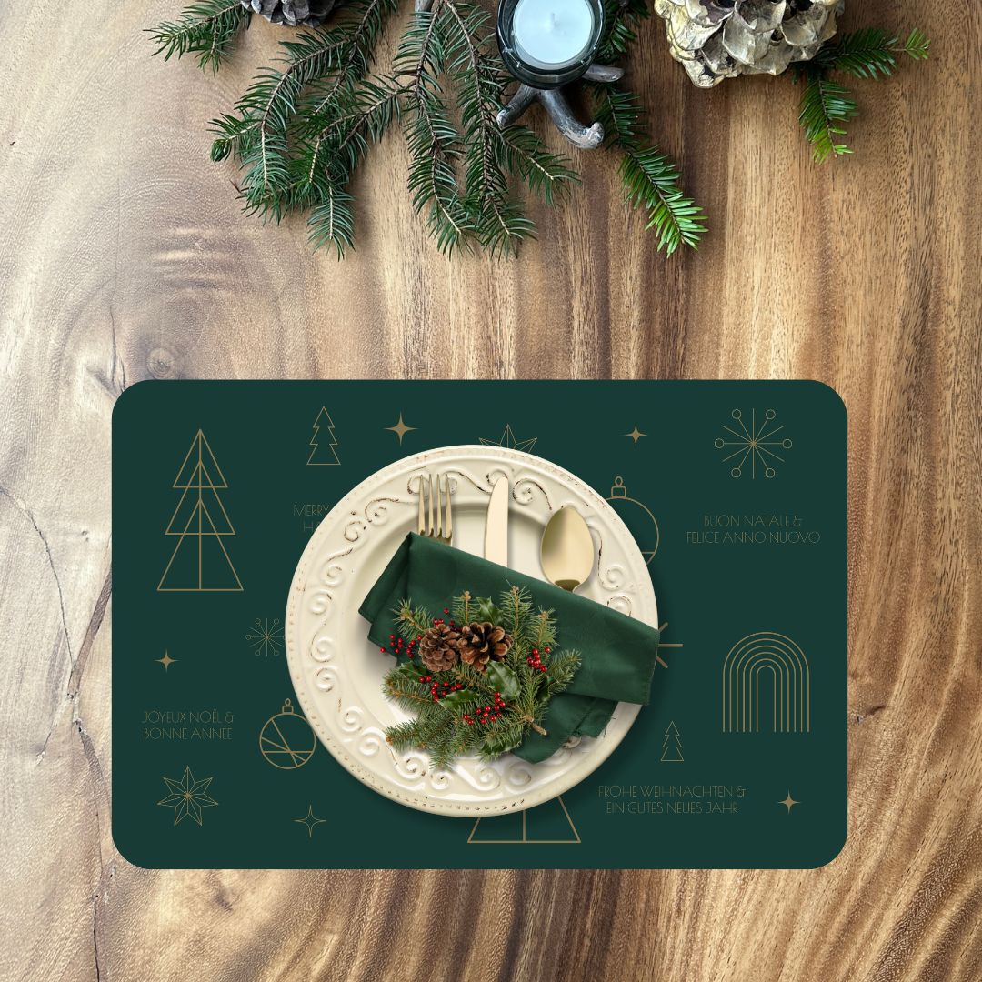Tischset Happy Holidays moosgrün