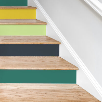 Stiege / Stufen mit selbstklebenden Klebefolien, einfarbig, grün, gelb, anthrazit